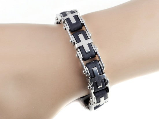 Men Silver Stainless Steel Link Chain Bracelet