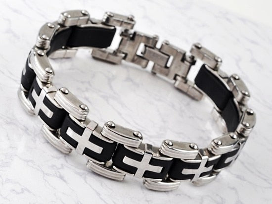 Men Silver Stainless Steel Link Chain Bracelet