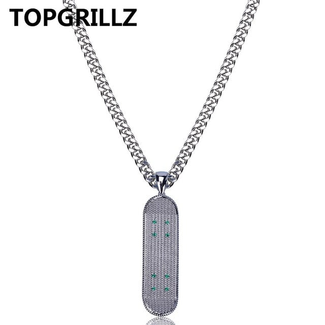 Hip Hop Gold/Silver Color Iced Out Micro Pave CZ Stone Skateboard Pendant Necklaces Copper Cuban Link Necklaces Gifts