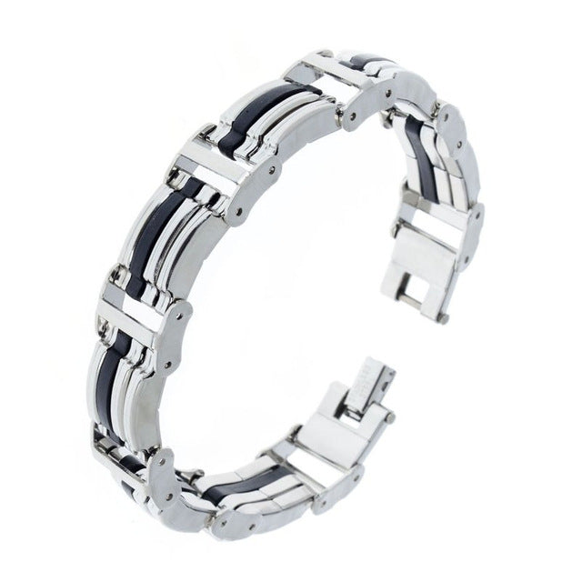 Men Silver Stainless Steel Link Chain Bracelet