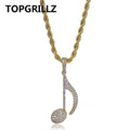 Hip Hop Musical Note Pendant Necklace Copper Gold Silver Color Cubic Zircon Bling Men Women Jewelry Gifts Rope Chain