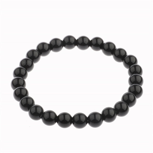 OIQUEI 1pcs Bright Black Onyx Stone Lion Head Beaded Bracelet