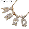 Custom A-Z Initial Bubble Letter Name Crown Drip Letters Pendant  Necklaces Men Women Gold Silver Color CZ Hip Hop Jewelry Gifts