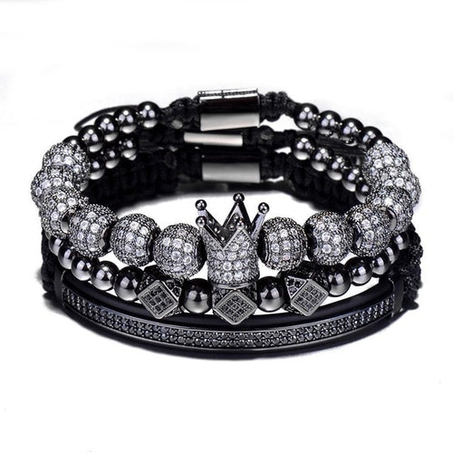 3pcs/Set Hip Hop Gold Crown Bracelets 8MM