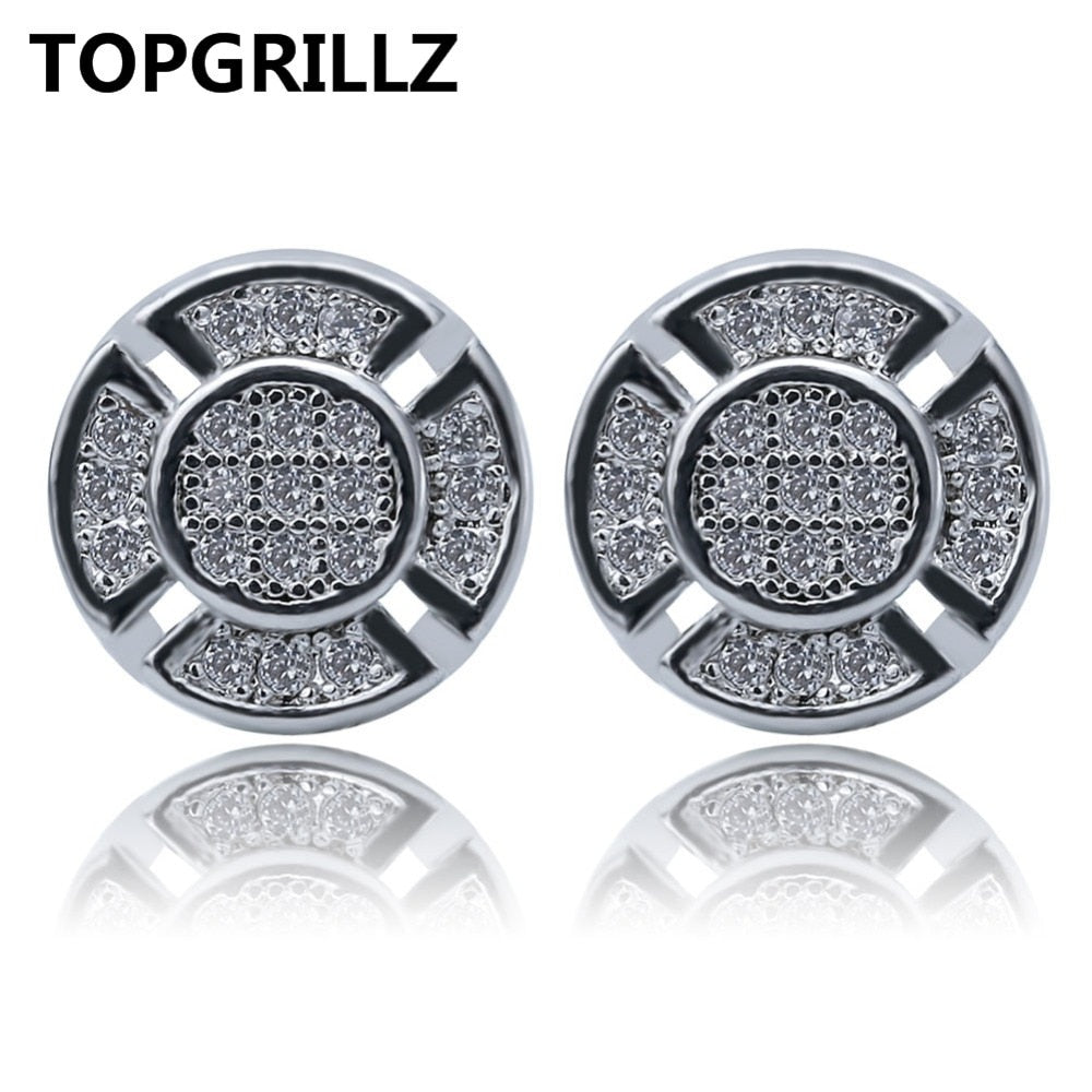 Hip Hop Gold Silver Color Iced Out Cubic Zircon Rund Stud Earring Men Jewelry Gifts With Screw Back Buckle