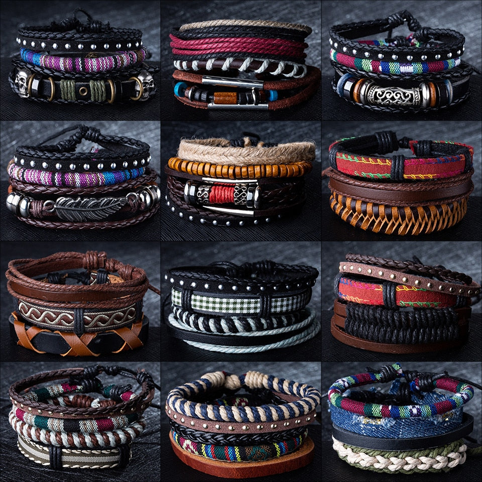 12 Style Metal Leather Bracelet 20.5CM