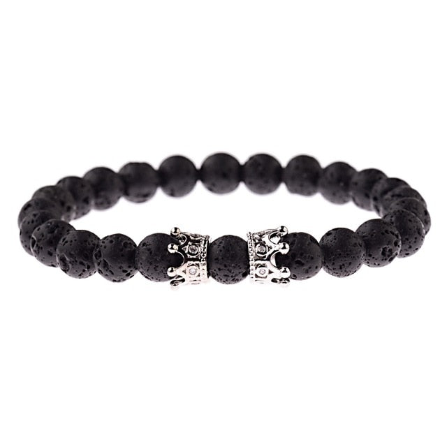 OIQUEI 1pcs Bright Black Onyx Stone Lion Head Beaded Bracelet