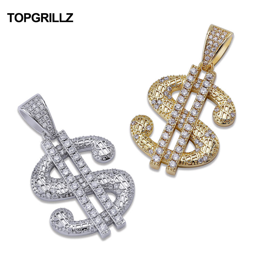 New Solid Dollar Letter Pendant Necklace Men Iced Out Chain Hip Hop/Punk Jewelry Gold Silver Color Necklaces For Gift