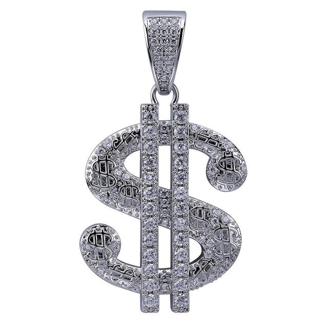 New Solid Dollar Letter Pendant Necklace Men Iced Out Chain Hip Hop/Punk Jewelry Gold Silver Color Necklaces For Gift