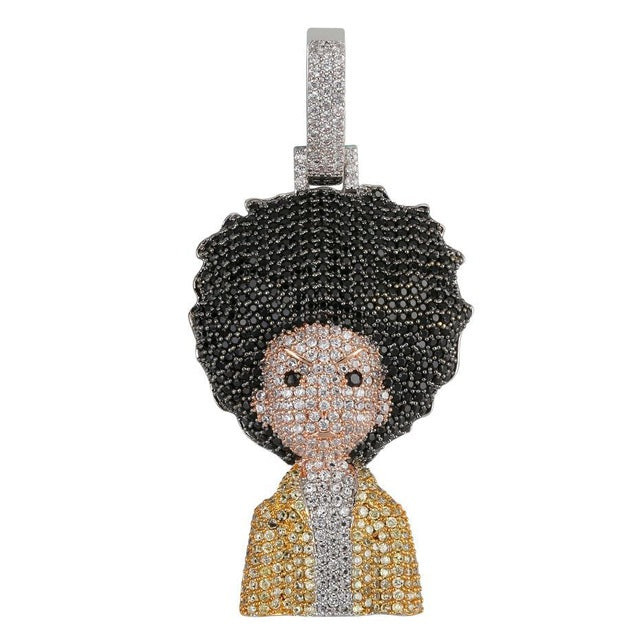 Iced Out The Boondocks Pendant CZ Necklace Chain Mens/Women Micro Paved Hip Hop Gold Silver Color Bling Charm Chains Jewelry