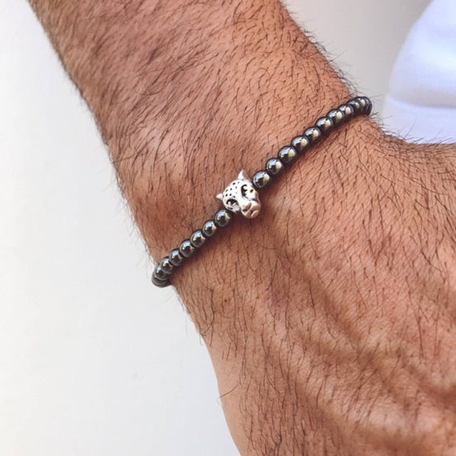 Crown Charm Men bracelet with hematite beads