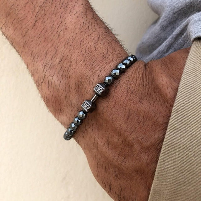 Crown Charm Men bracelet with hematite beads