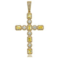 Canary & Clear Princess Cut Solitaire Cross Pendant Necklace With Tennis Chain Mens Gold Silver Color CZ Chains Hip Hop Jewelry